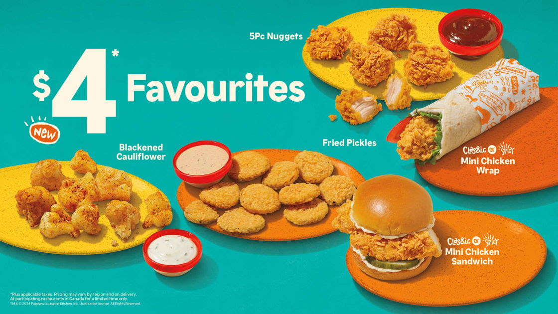 Popeyes:  New $4 Favourite Value Menu in Canada