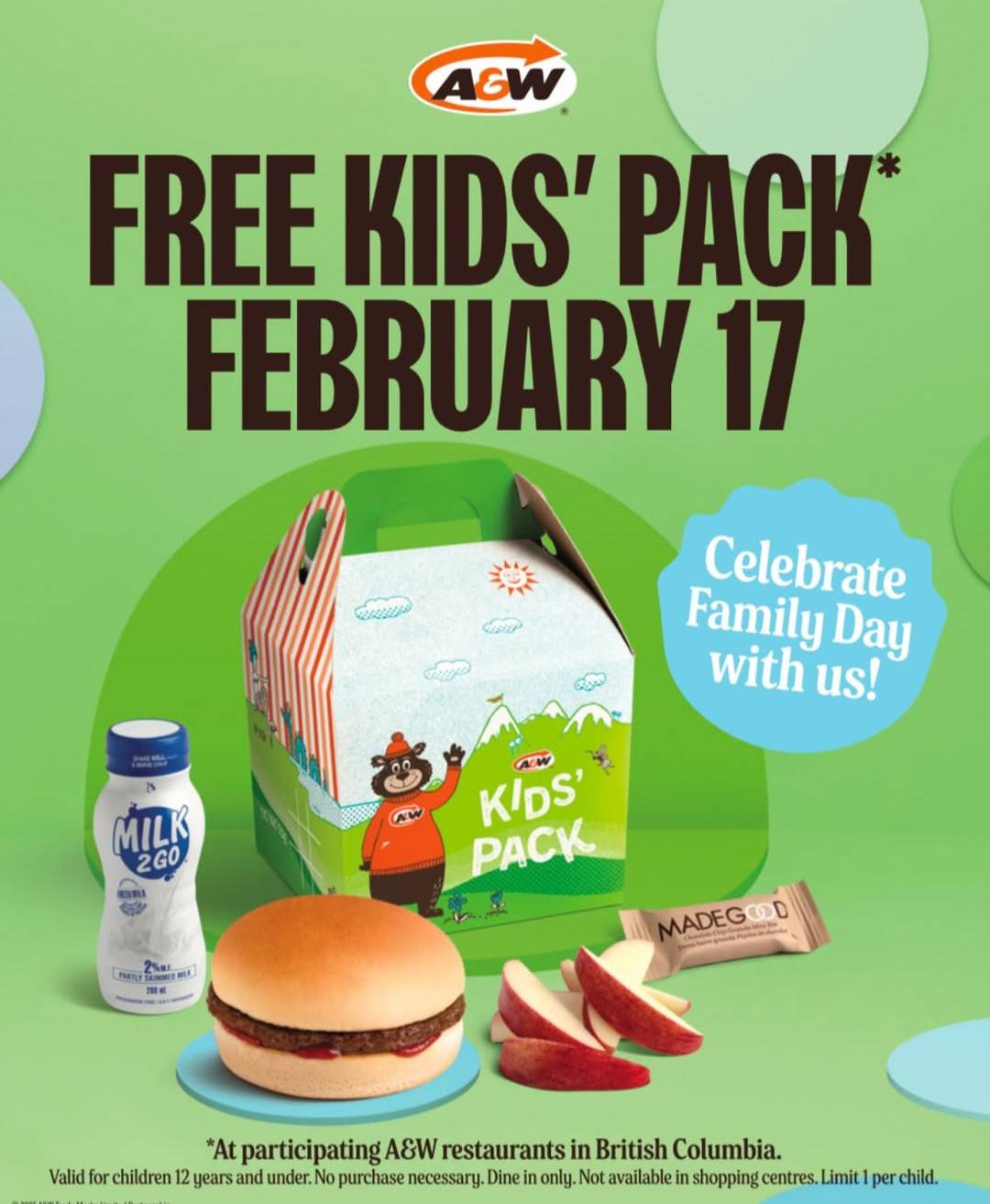 FREE A&W Kids’ Pack This BC Family Day February 17