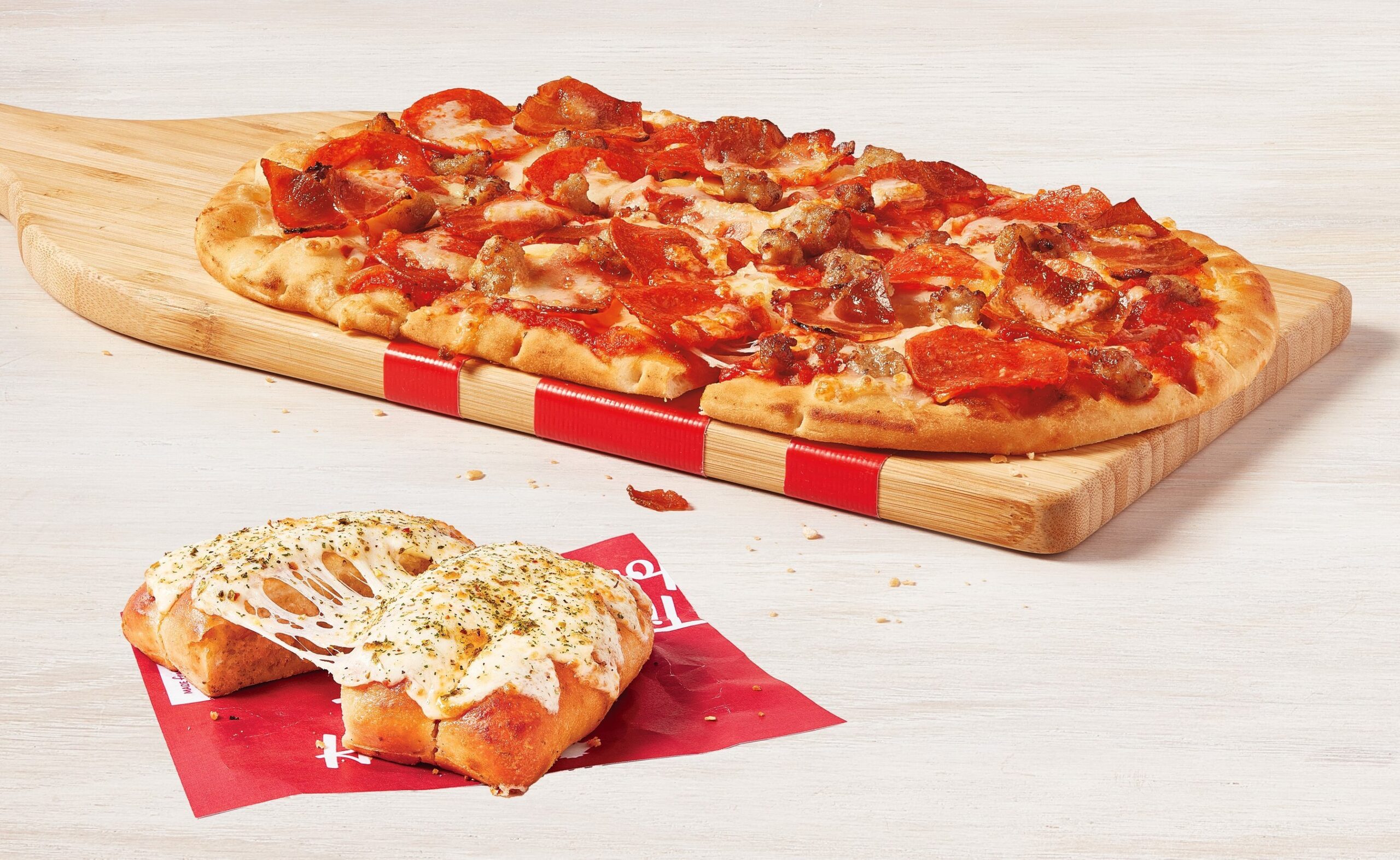Tim Hortons: NEW 3 Meat Hat-Trick Flatbread Pizza and Tims Garlic Bread